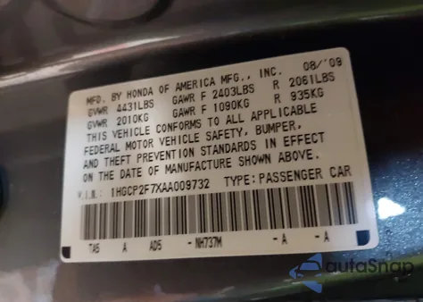 2010 Honda Accord 2.4 Ex z USA, uszkodzony, nr VIN 1HGCP2F7XAA009732